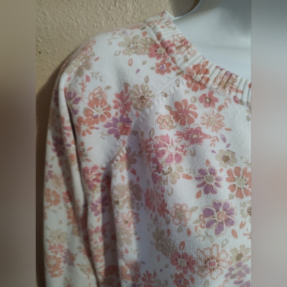 Pink Purple & White Floral Print Spring Cardigan Basic Editions SZ Small Medium - Picture 4 of 10